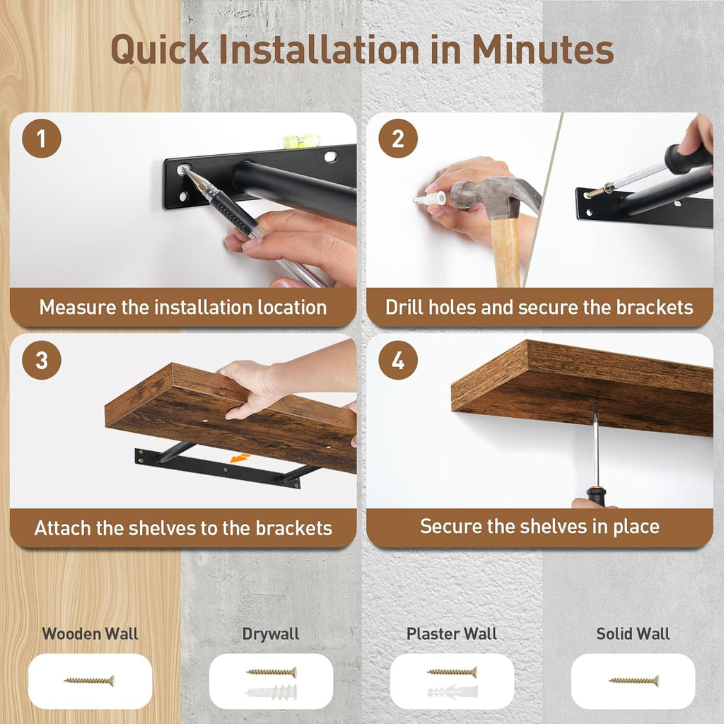 Floating Shelves for Wall, 1.5" Thick Wall Shelf Set of 3 with Invisible Brackets, L31.5 x W7.9 Hanging Shelves