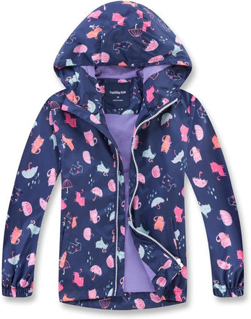 Girls Rain Jacket Lightweight Waterproof Hooded Cotton Lined Raincoat Windbreaker for Kids