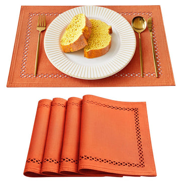 Orange Burlap Place Mats, Fall Placemats Set of 4, 12 x 18 Inch