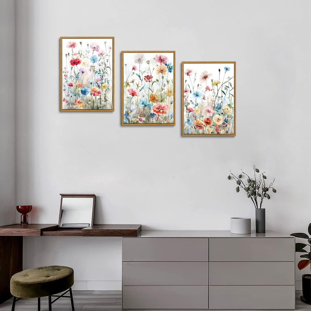 Colorful Wildflower Canvas Wall Art Set Of 3 Flowers Pictures Prints Flowers Printing Floral Watercolors Flower wall