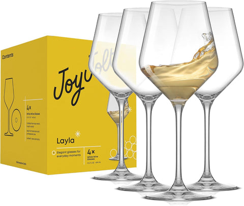 Layla White Wine Glasses, Set of 4 Italian Glasses, 13.5 oz Clear - Made in Europe