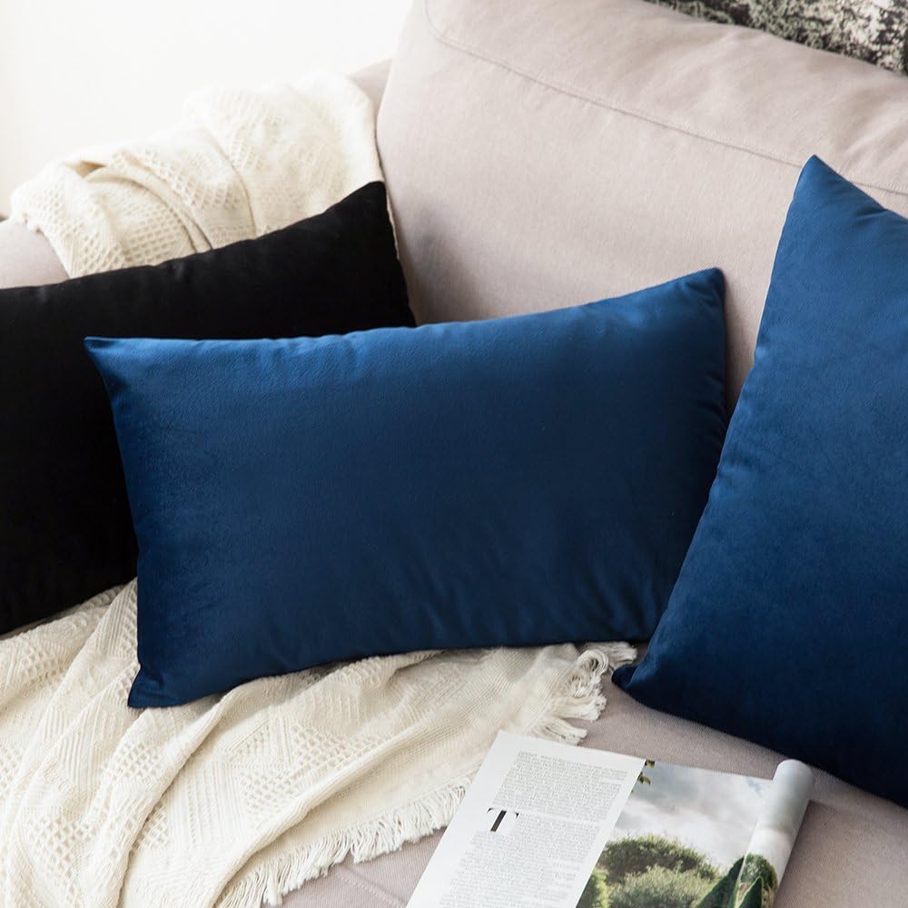 Velvet Pillow Cover Soft Luxury Decorative Throw Pillow Cover Single Rectangle Cushion Case,12x20 Inch Dark Blue