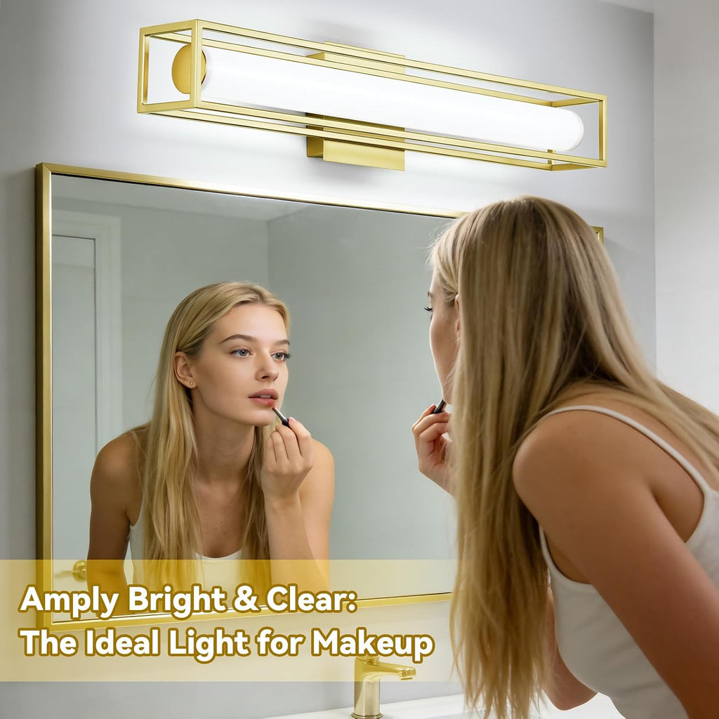 6000K Dimmable Bathroom Vanity Light, 26.2in Brushed Gold Bathroom Light Fixtures, 12W LED Bathroom Lights Over