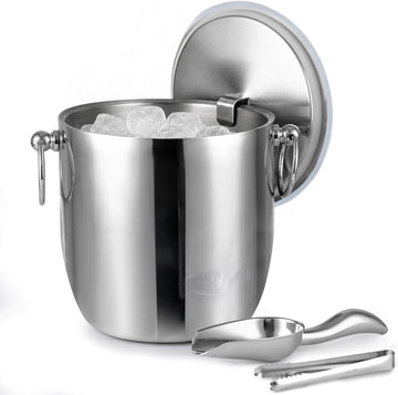 Insulated Ice Bucket, 3L Double Wall Stainless Steel Ice Bucket