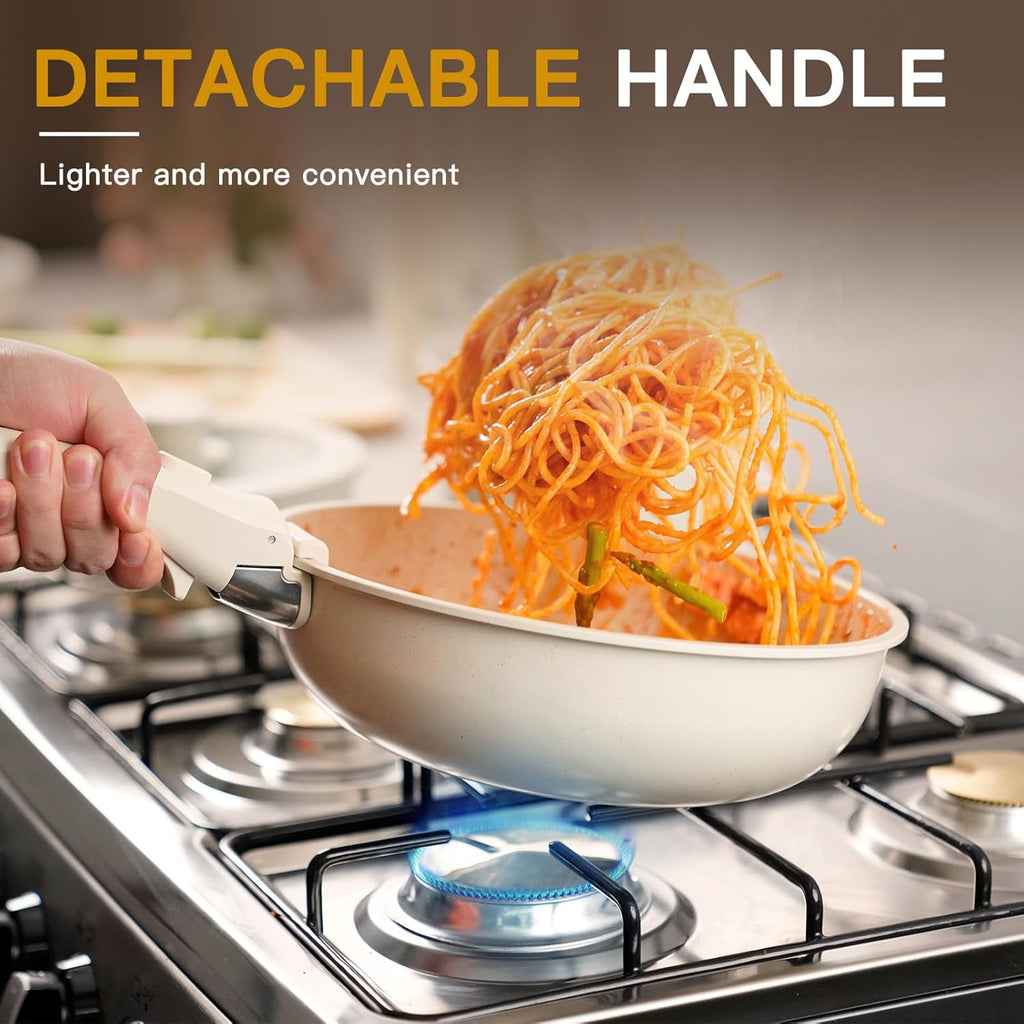 23 Pcs Pots and Pans Set Non Stick, Ceramic Cookware Set Detachable Handle, RV Kitchen Cooking Set Removable Handles