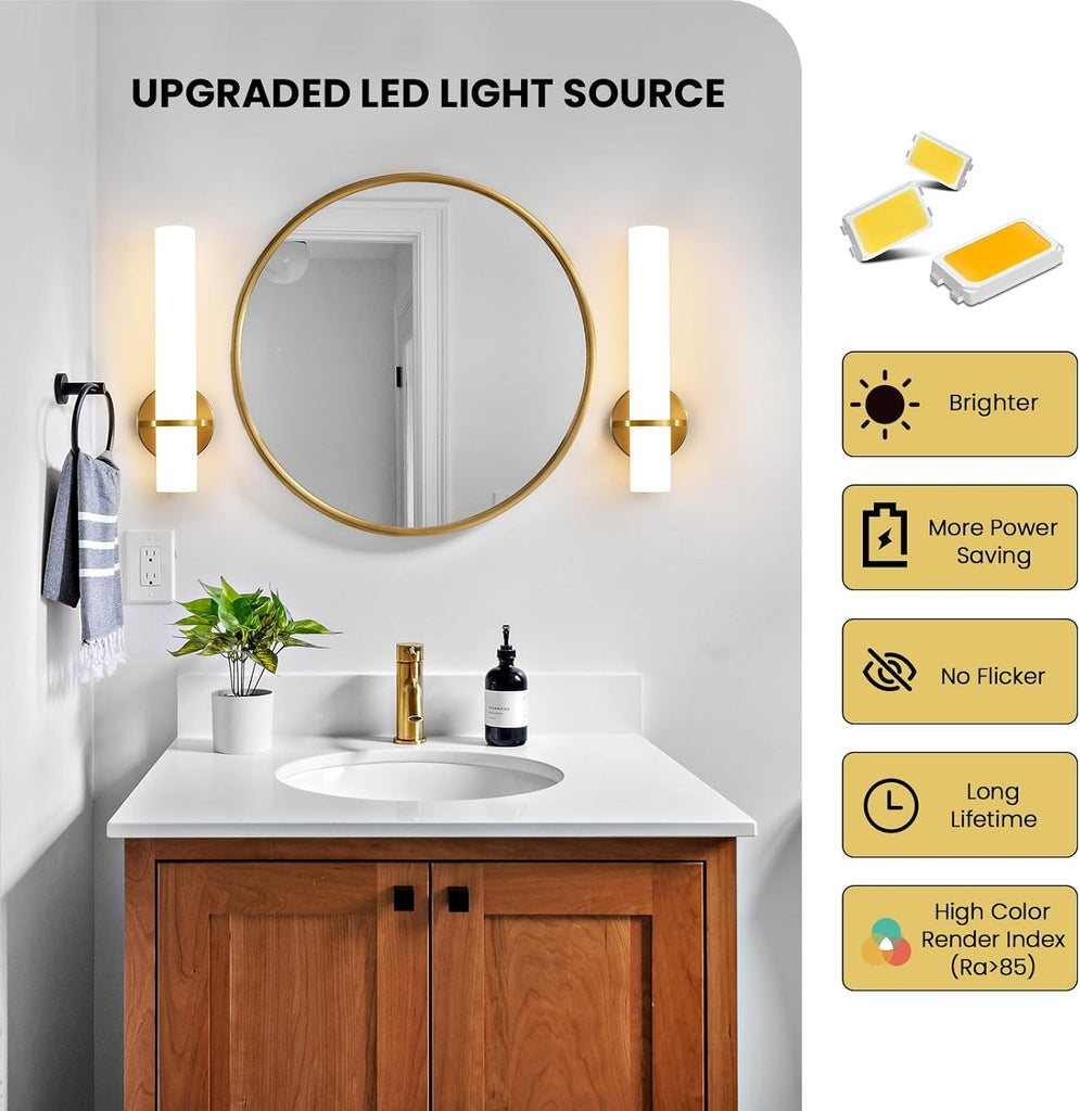 Wall Sconces - 15 inch Gold Wall Sconces Set of Two Modern Bathroom Sconce 15W Dimmable LED Wall Sconce Light with