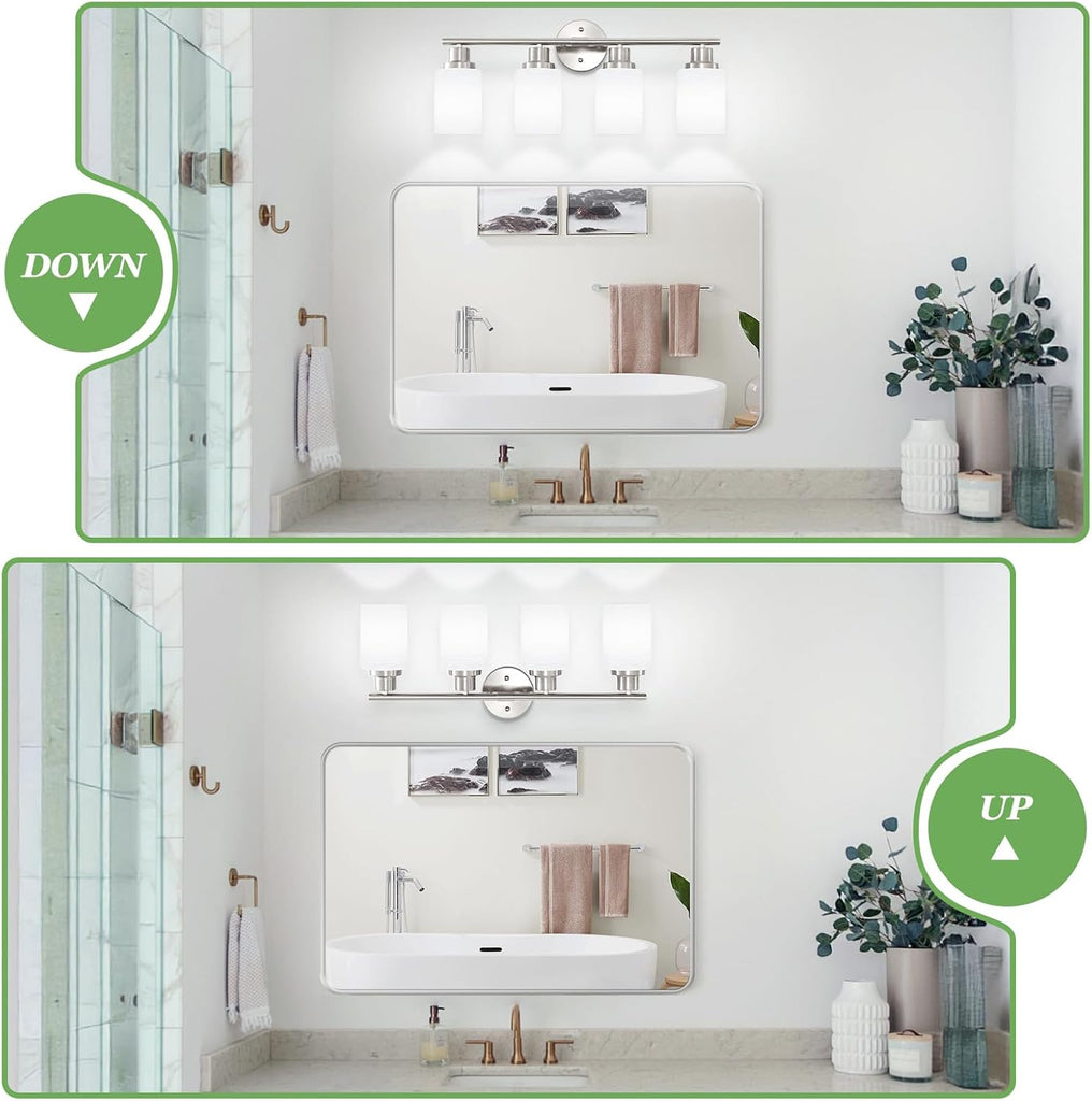 4-Light Brushed Nickel Vanity Lights for Mirror, Bathroom Light Fixtures with Textured Milky White Glass Shade