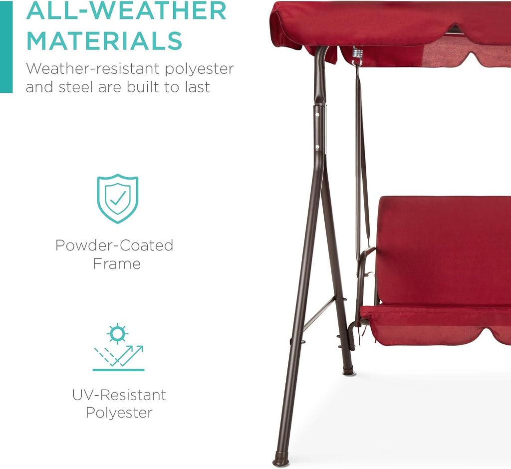 2-Person Outdoor Patio Swing Chair, Hanging Glider Porch Bench for Garden, Poolside, Backyard w/Convertible Canopy