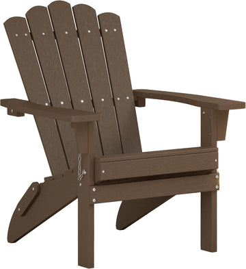 Folding HDPE Adirondack Chair 1 Pack, Brown | Weather-Resistant Patio Chair with Wide Armrests & High Backrest, Fire