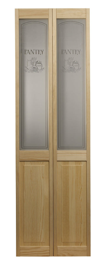 Pantry Half Glass Bifold Interior Wood Door, 24" x 80", Unfinished Pine