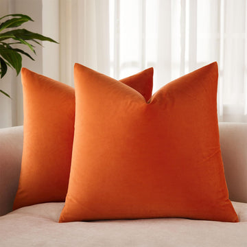 28x28 Euro Velvet Throw Pillow Covers Set of 2, Burnt Orange