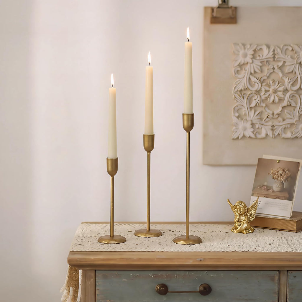 Brass Candlestick Holders Set of 6 - Antique Gold Iron Candle Holders for Christmas, Birthday, Wedding, Party, Dining