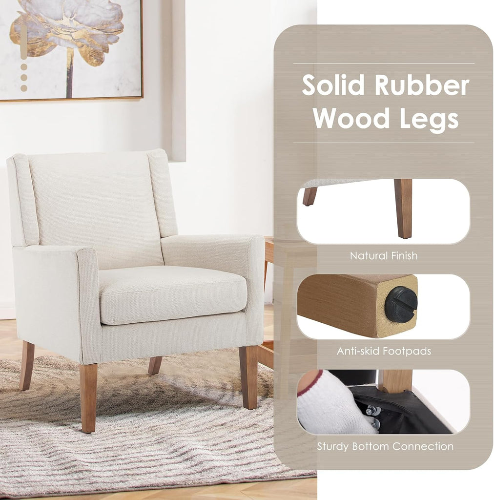 Modern Wingback Living Room Chair, Upholstered Fabric Accent Armchair, Single Sofa Chair with Lounge Seat and Wood