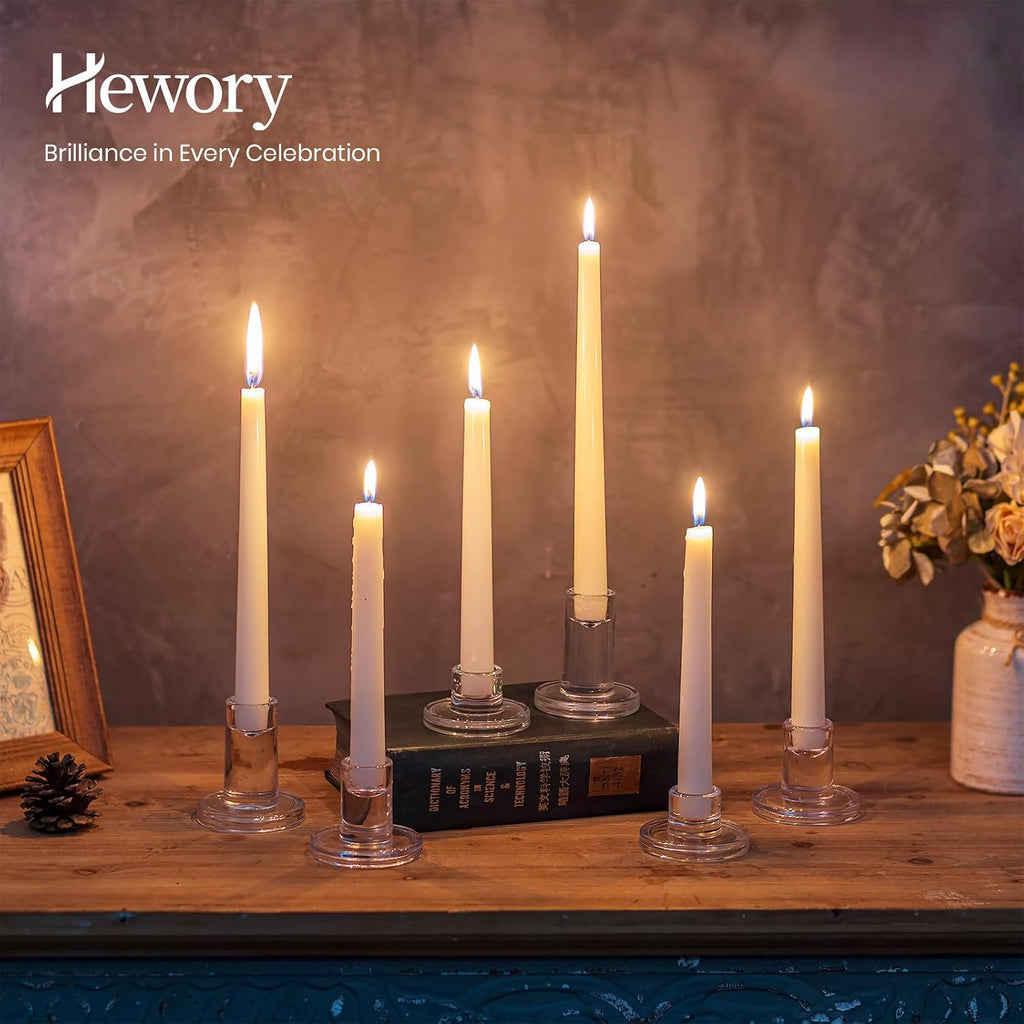 Clear Taper Candle Holders Bulk: 9PCS Glass Candlestick Holders | For 0.86" Taper Candles, 3 Sizes, Candle Sticks