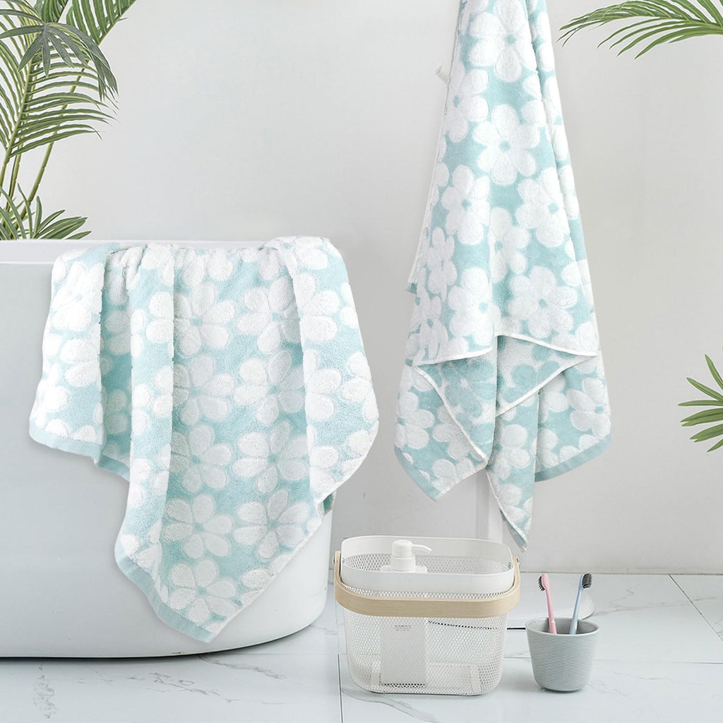 Decor with Floral Jacquard | Super Soft and Absorbent Bath Towel Set of 2, Large Size 27.5x55 Inches