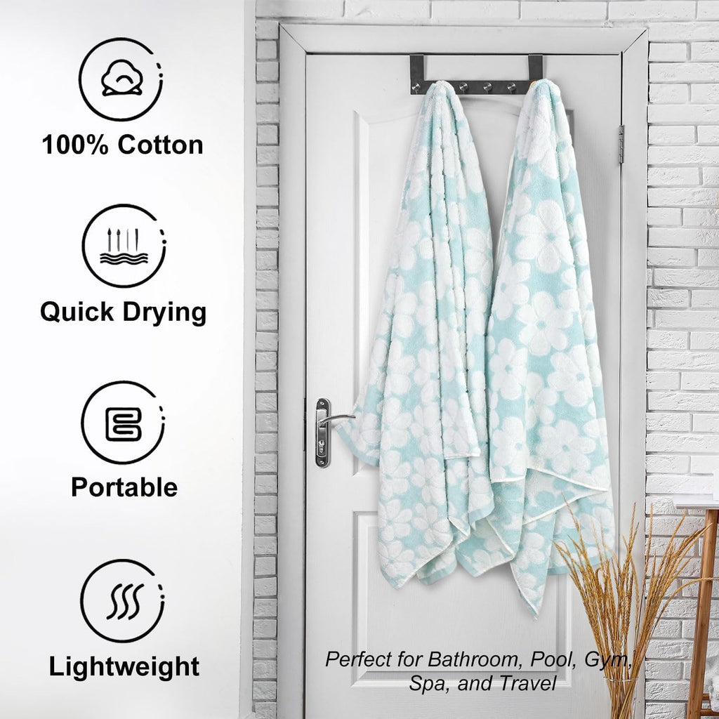 Decor with Floral Jacquard | Super Soft and Absorbent Bath Towel Set of 2, Large Size 27.5x55 Inches