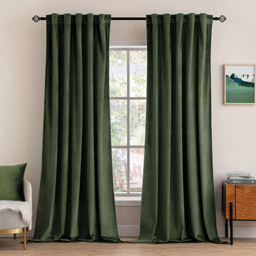 Velvet Curtains 52x96 inches 2 Panels Olive Green Blackout Curtains