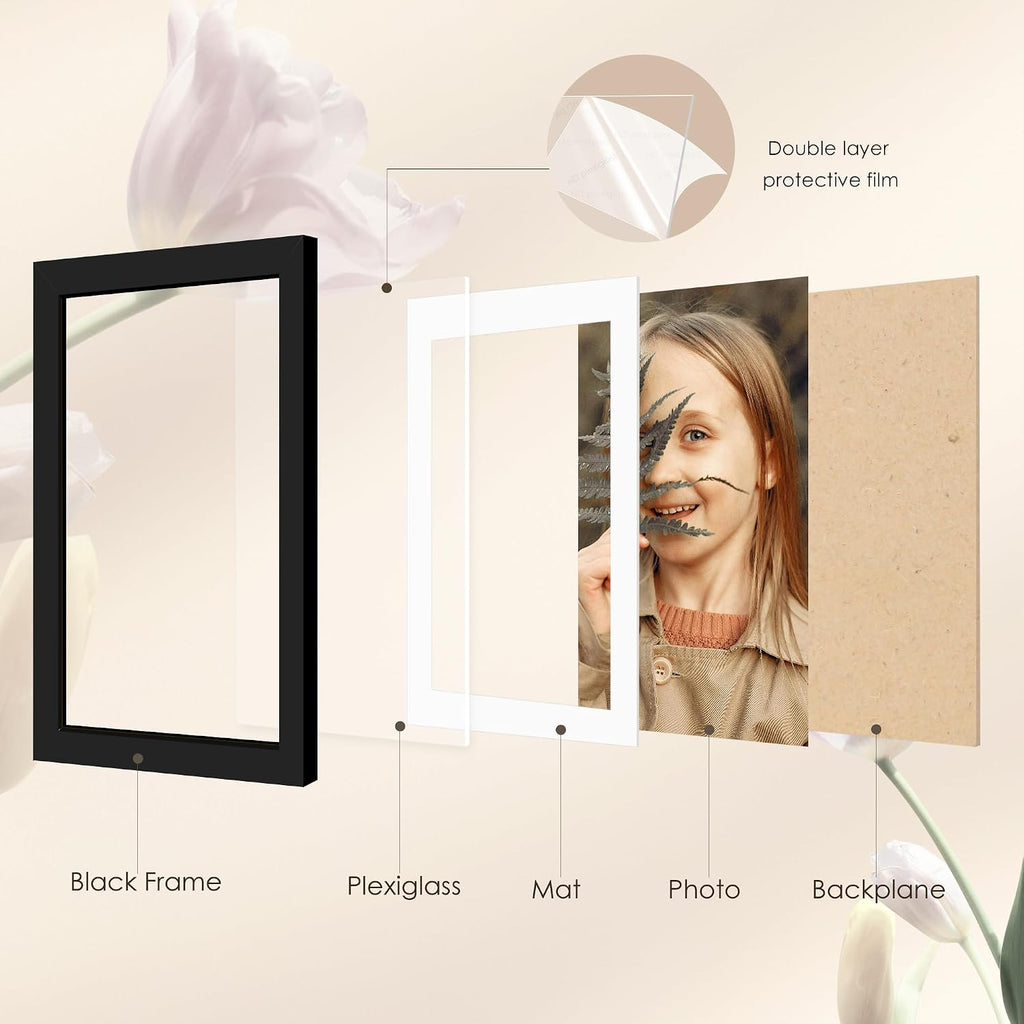 11x14 Picture Frame Sef of 10, for Wall Gallery Decor, Black | Display Pictures 8x10 with Mat or 11 x 14 Without Mat