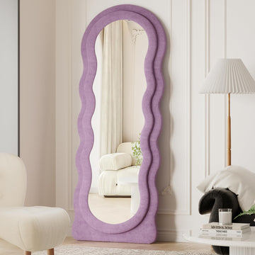 Full Length Mirror, 63" × 24" Purple Wavy Velvet Mirrors