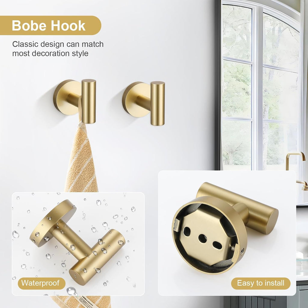 5 Piece Bathroom Accessories Set Brushed Gold Bathroom Hardware Set 23.6 Inch Bath Towel Bar Set SUS304 Stainless