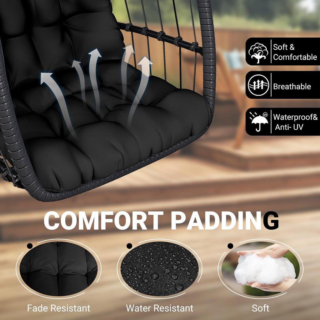 Egg Chair with Stand,Patio Rattan Wicker Hanging Hammock Chair Porch Garden,Thickened Aluminum Alloy Steel Frame and