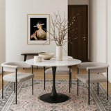 973-T Holly Collection Modern | Contemporary Round Dining Table with Faux Marble Table Top and Rich Matte Black Base