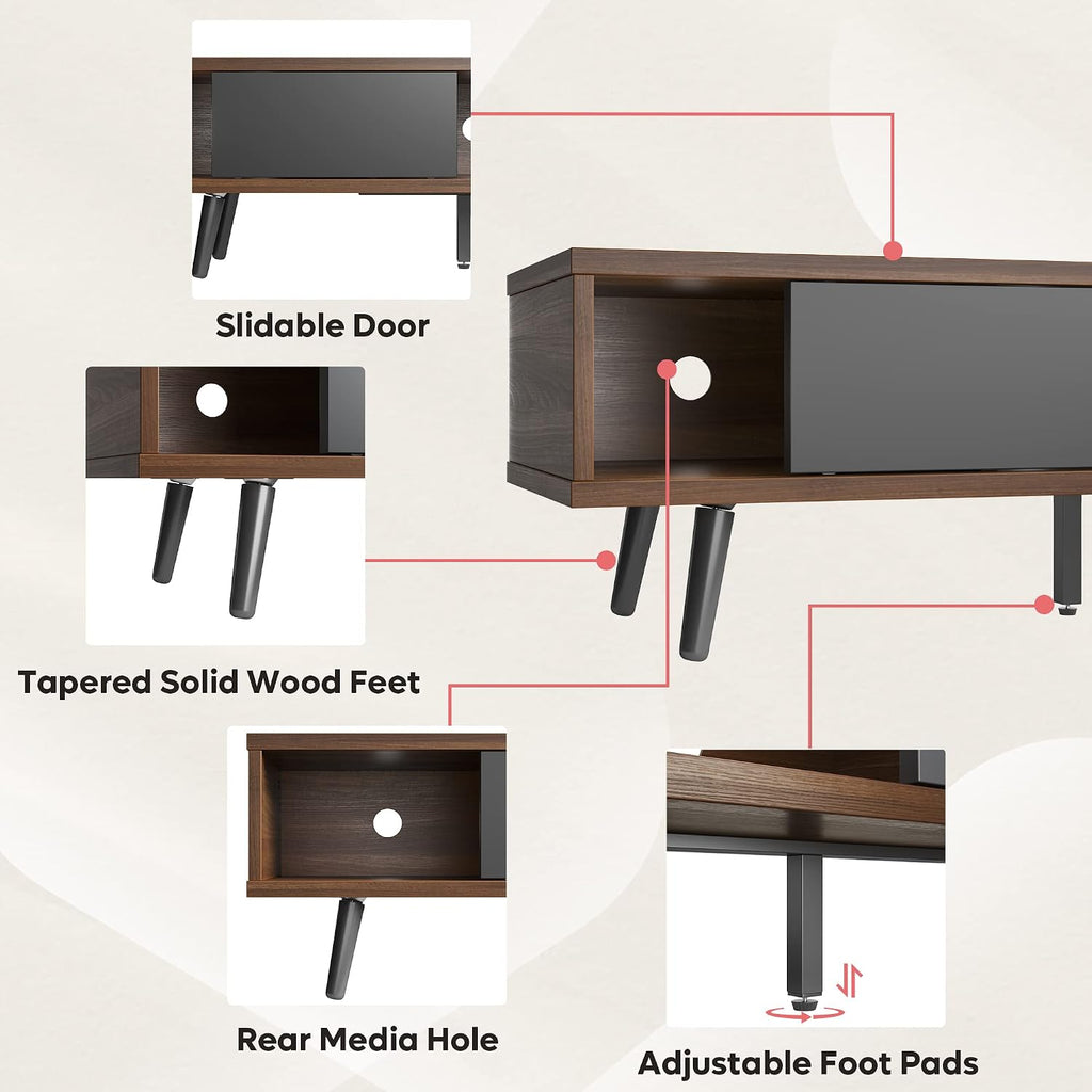 70 inch Mid Century Modern TV Stand for 75 inch TV, Low Profile TV Stand with Storage, Entertainment Center for Living Room, Cord Management, Walnut