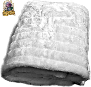 Plush Channel Mink Faux Fur Throw Blanket with Minky Cuddle Fur Lining Ribbed Mink Luxury Fur (4'x5', Snow White)