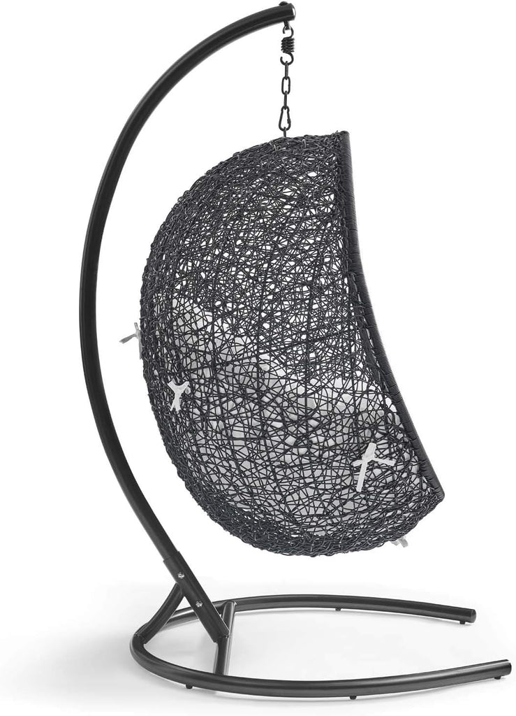 Encase Wicker Rattan Outdoor Patio Porch Lounge Egg Swing Chair with Stand in White