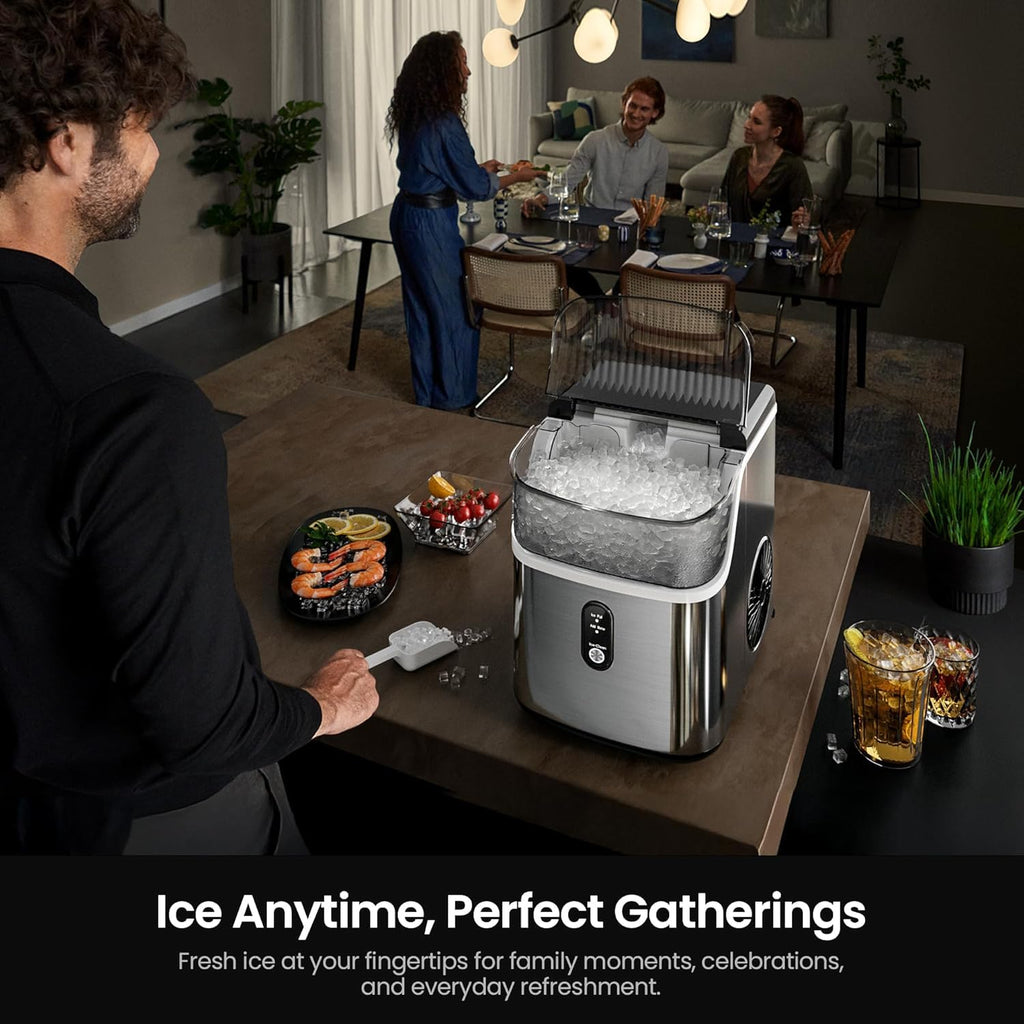 Nugget Ice Makers Countertop,Portable Ice Machine with Crushed Ice, 35lbs/Day,Self-Cleaning,One-Click Operation