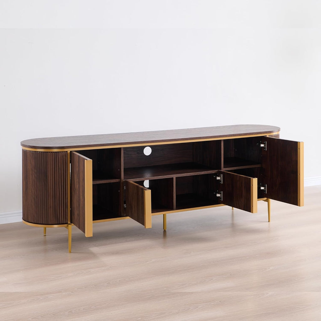 70" Fluted TV Stand with Storage, Faux Marble Top Entertainment Center for TVs Up to 80", Modern Curved Edge Media