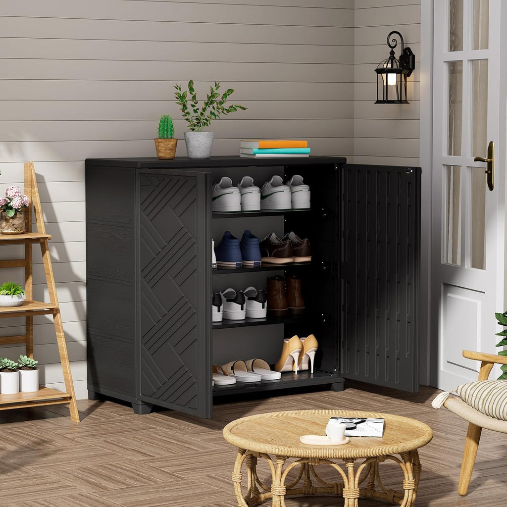 Indoor/Outdoor Storage Cabinet Waterproof, 34"x15"x34" Plastic Outdoor Storage Box for Garden Balcony Bathroom, All