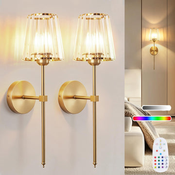 Set of 2 Battery Operated Wall Sconces with Crystal Lampshades,Rechargeabl