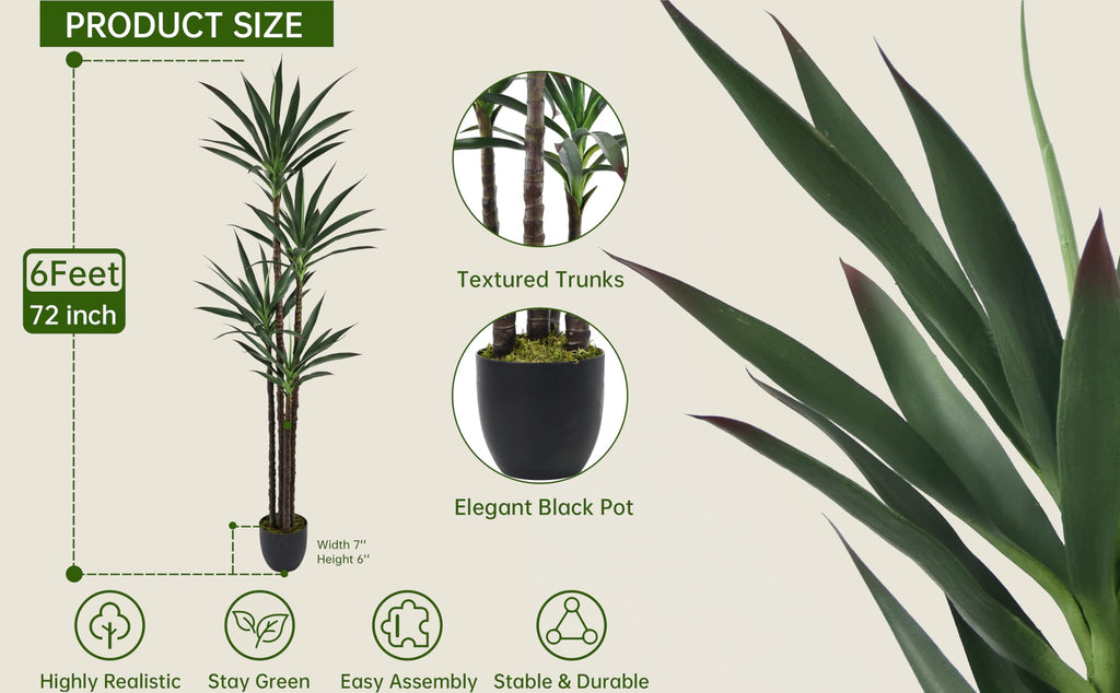 Artificial Agave Tree 6FT with 60 Leaves & 4 Trunks Yucca Plant