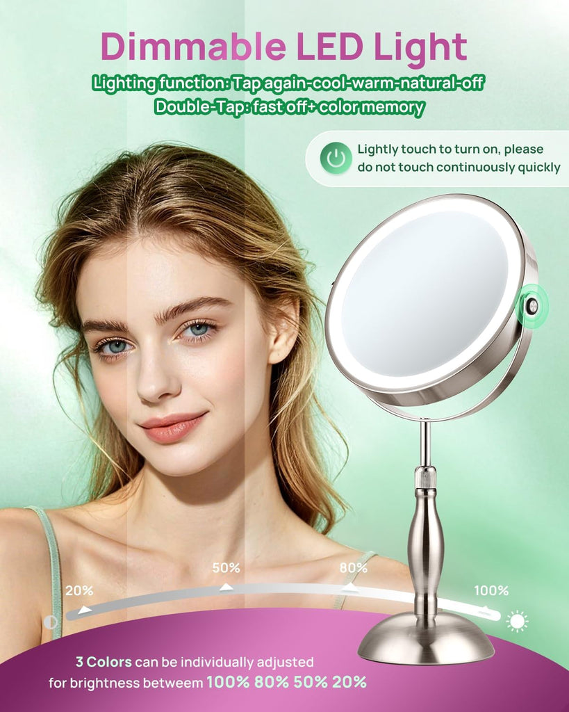 30X Magnifying Mirror with Lights, 8" Height Adjustable Makeup Mirror, Rechargeable 5000mAh, 30x Double