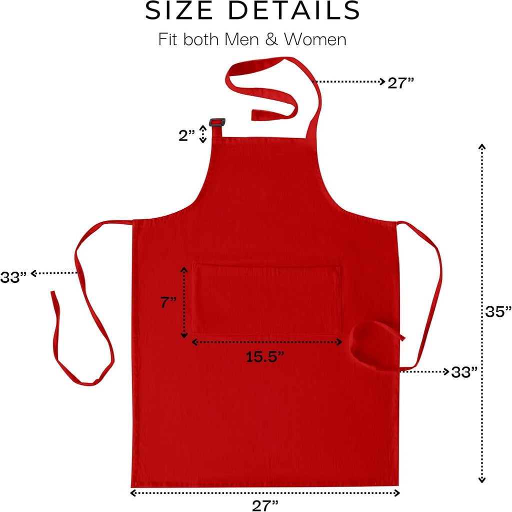 100% Cotton Cooking Apron with 3 Pockets Kitchen Chef BBQ Adjustable Bib Aprons for Women Men
