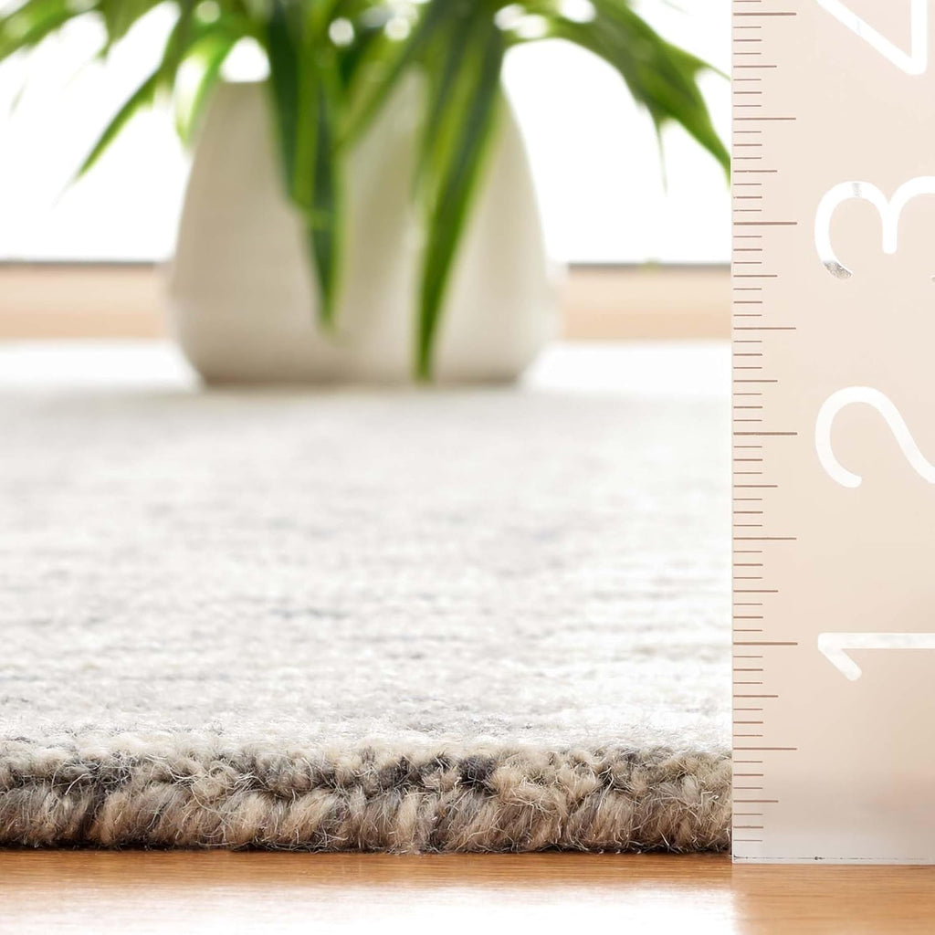 Abstract Area Rug - 9' x 12', Grey & Ivory, Handmade Wool & Chenille