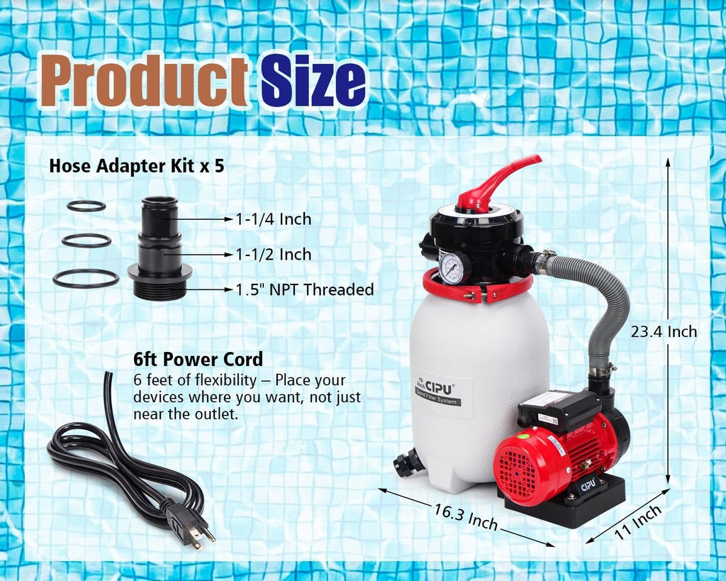 10-inch Sand Filter Pump System for Above Ground Pools, 0.25HP 115V Pool Sand Filter with 4-Way Valve