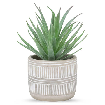 8.5" Fake Succulent Plant in Striped Ceramic Pot for Boho Decor