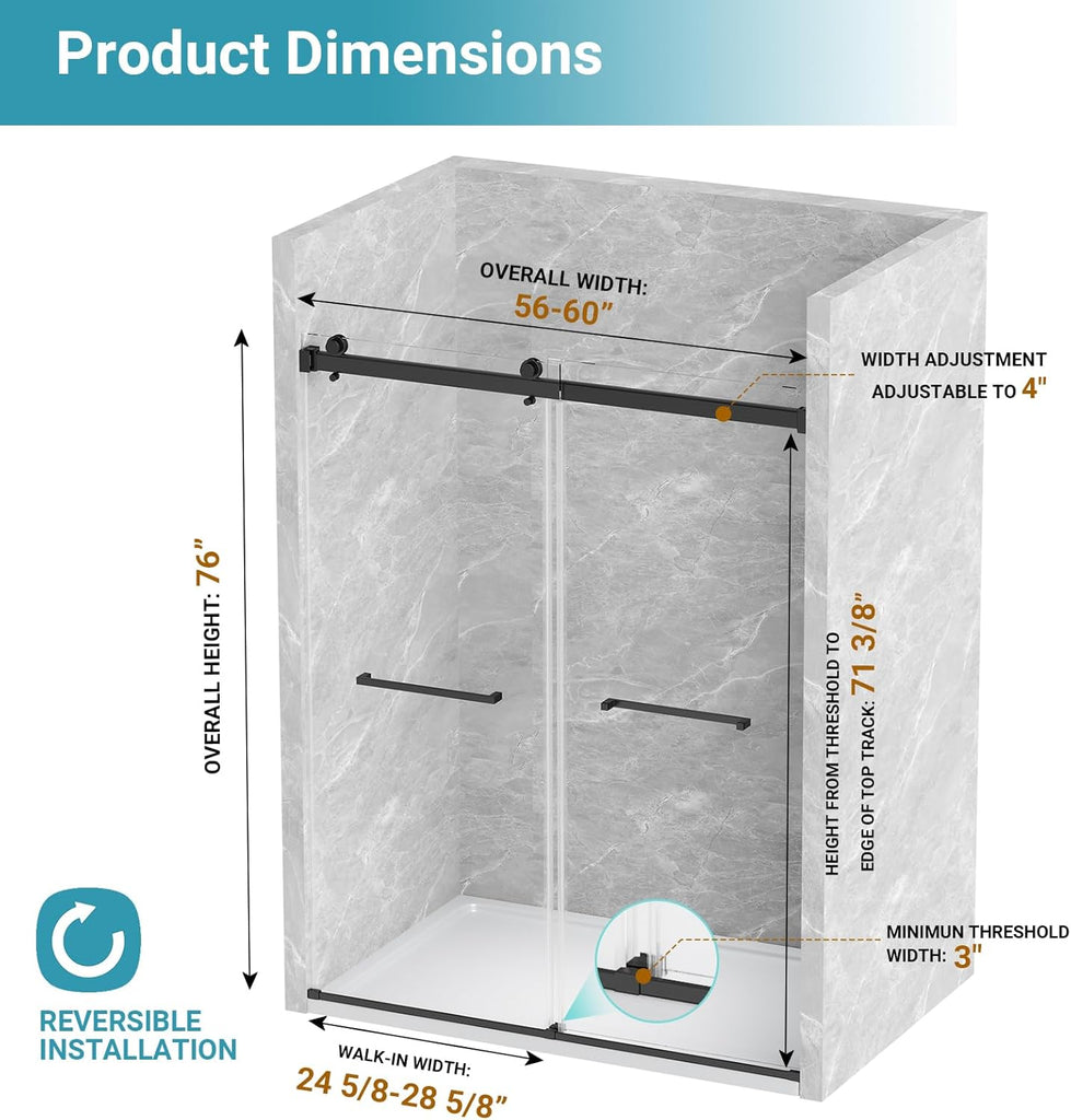 56"-60" W x 76" H Double Sliding Shower Door
