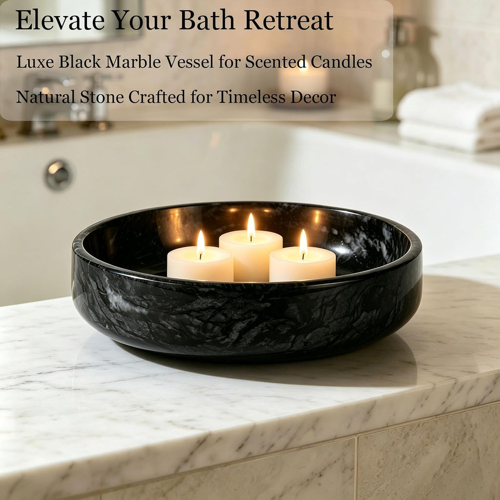 Natural Marble Decorative Bowl - Hand-Polished Stone Catchall Tray for Coffee Table Centerpiece, Entryway Key Holder