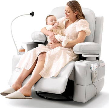 Lullapod Power Nursery Rocking Chair with HugAssist Armrest | Triple Motor Power Nursing Recliner with 270° Swivel