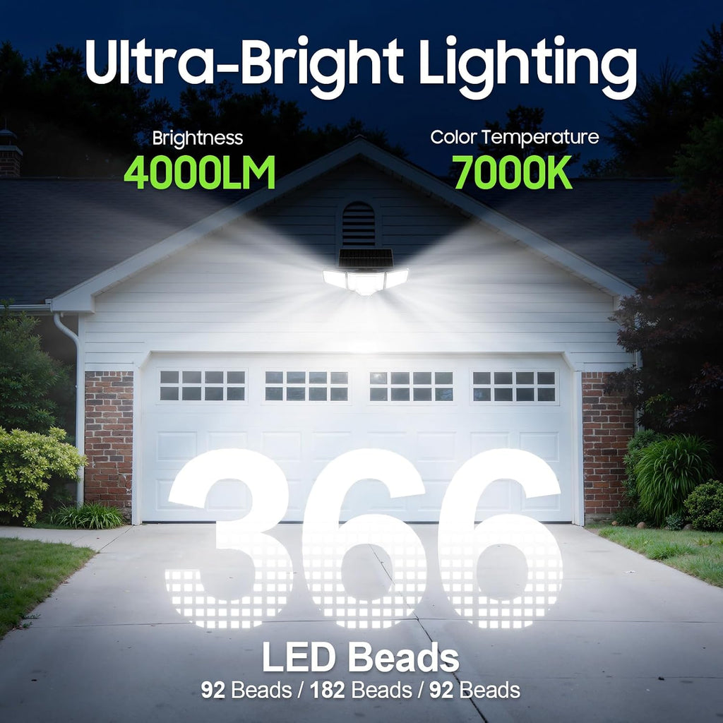 Solar Lights Outdoor Waterproof, 4000LM Solar Flood Lights -Dual Motion Sensor & Curved 300°Wide Beam, Larger