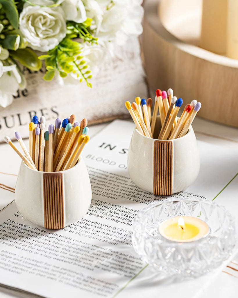 Ceramic Match Striker Holders - Matchstick Container - Set of 2