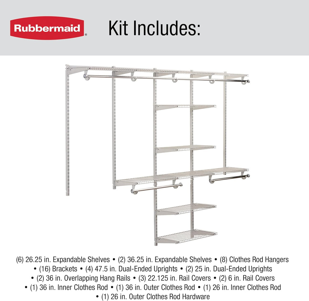 Configurations Deluxe Custom Closet Kit 4-8 Ft. Adjustable Metal Wire Shelving Titanium Finish Expandable