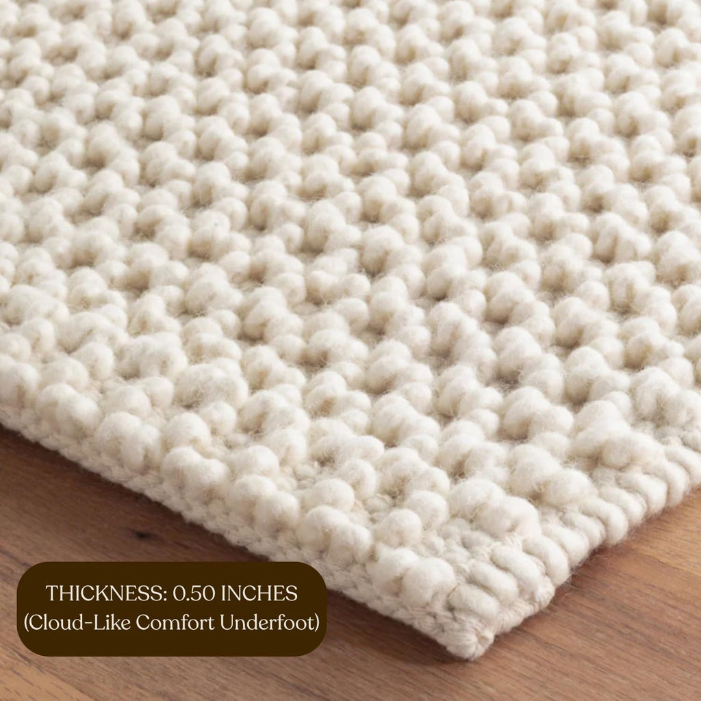 Handwoven Wool Area Rug - Hand Woven Natural Rugs- (Ivory- 9'x12')