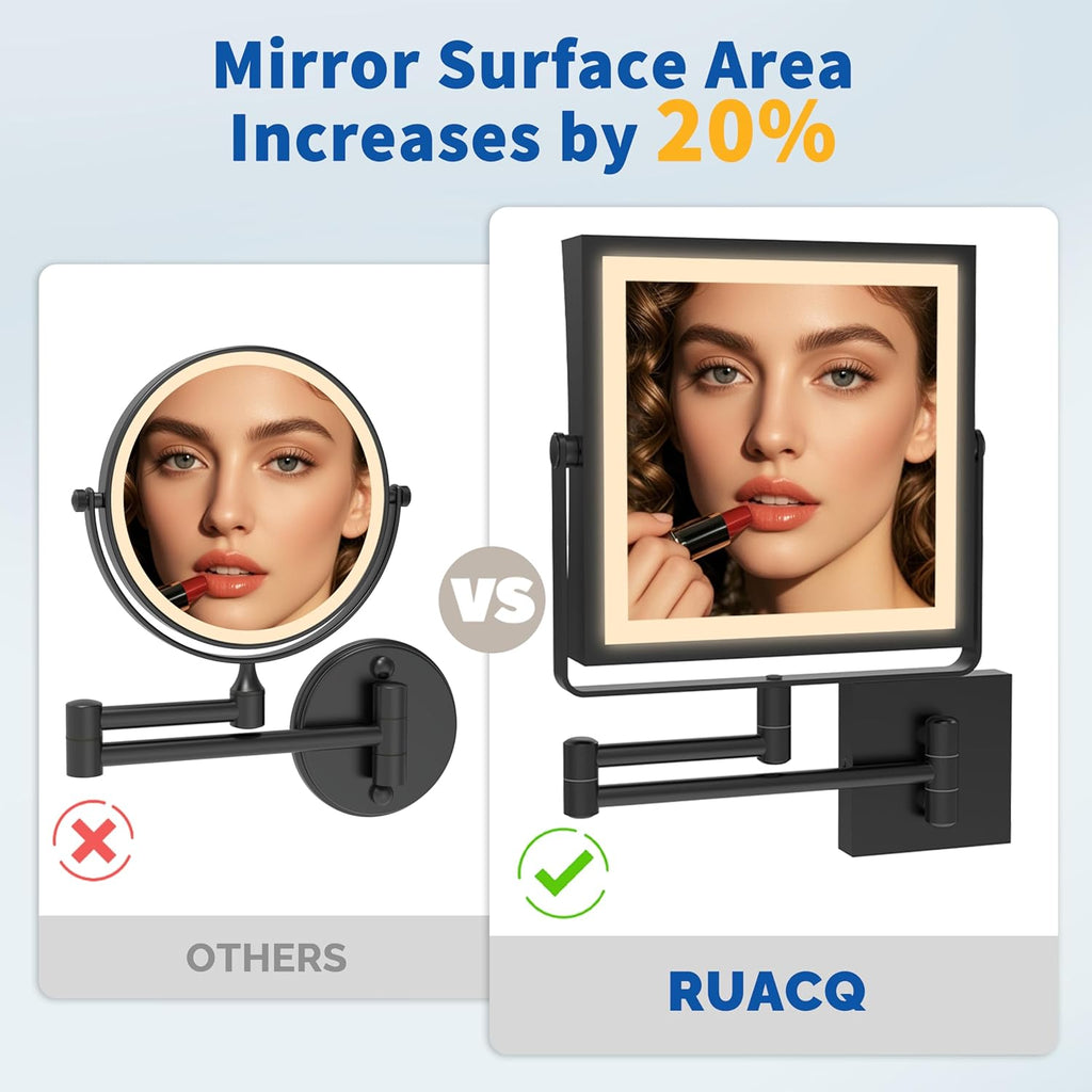 Rechargeable Wall Mounted Makeup Mirror with Lights, Double Sided 1X/10X Magnifying Vanity Mirror with 3 Color
