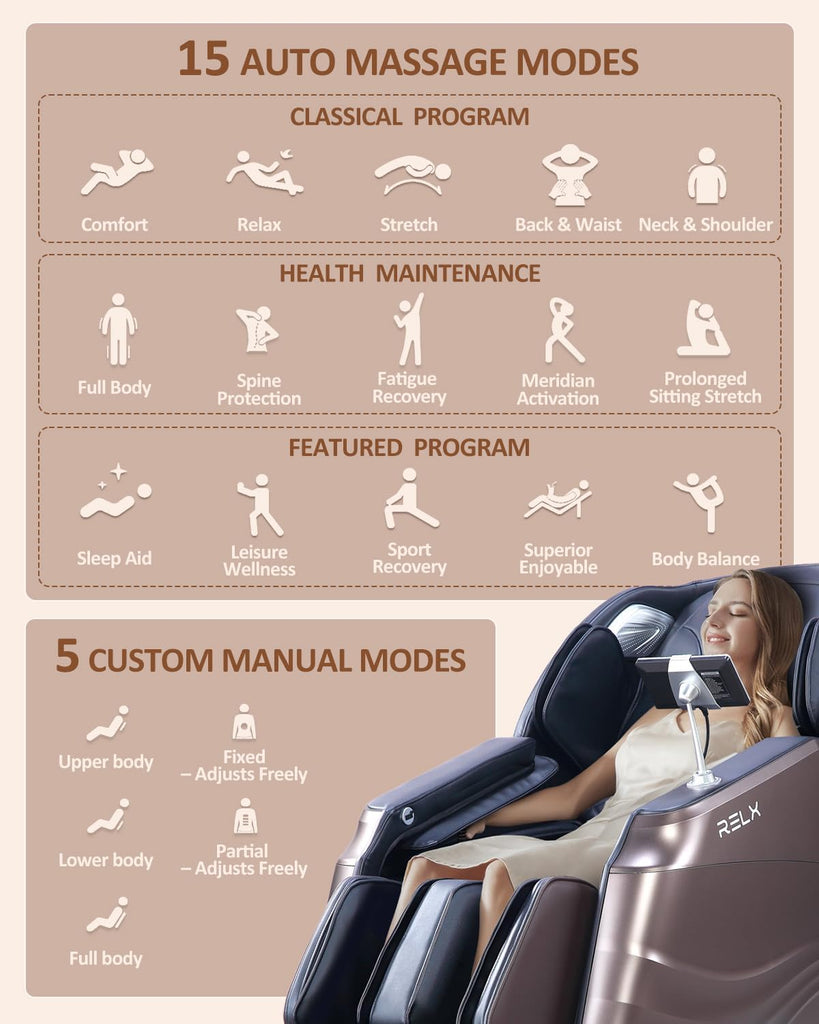 Massage Chair Full Body with Body Scan, Zero Gravity, SL-Track, Brown | 20 Modes Shiatsu Massage Chair Built-in Heat