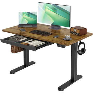 Electric Standing Desk with Drawers, 48 x 24 Inches Rustic Brown