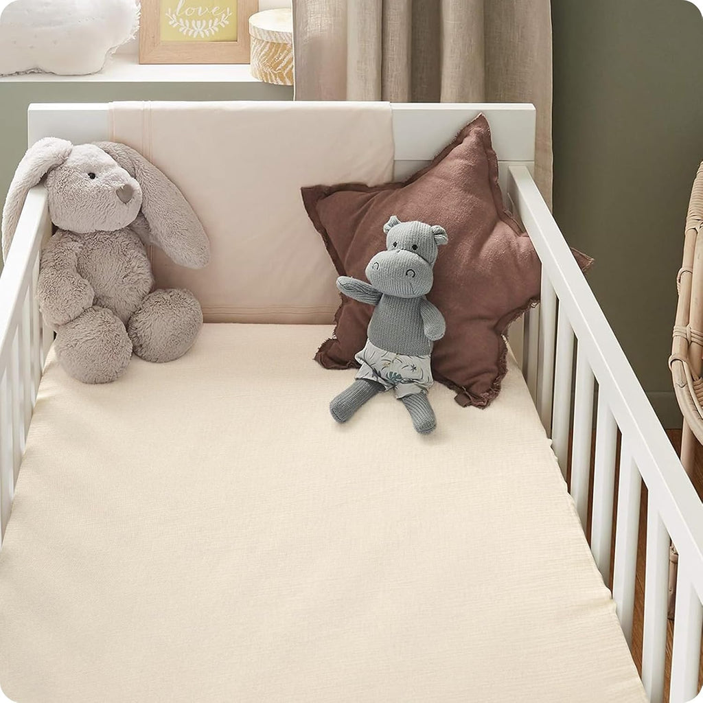 Organic Crib Sheets Fitted Crib Mattress Sheet 2 Pack 52x28 Inches 100% Muslin Cotton for Baby Girls & Boys, Soft